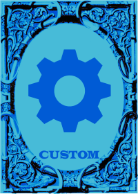 Img of a ornate card with a gear to symbolize CUSTOM.