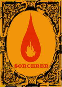 Img of a ornate card with the SORCERER logo.