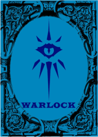 Img of a ornate card with the WARLOCK logo.