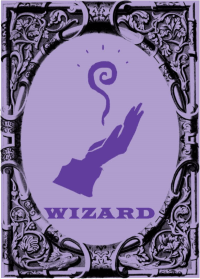 Img of a ornate card with the WIZARD logo.
